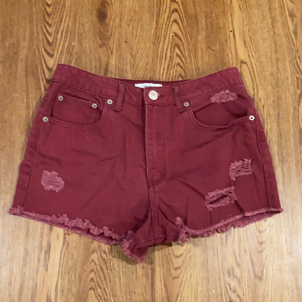 Forever 21 high-waisted red denim shorts